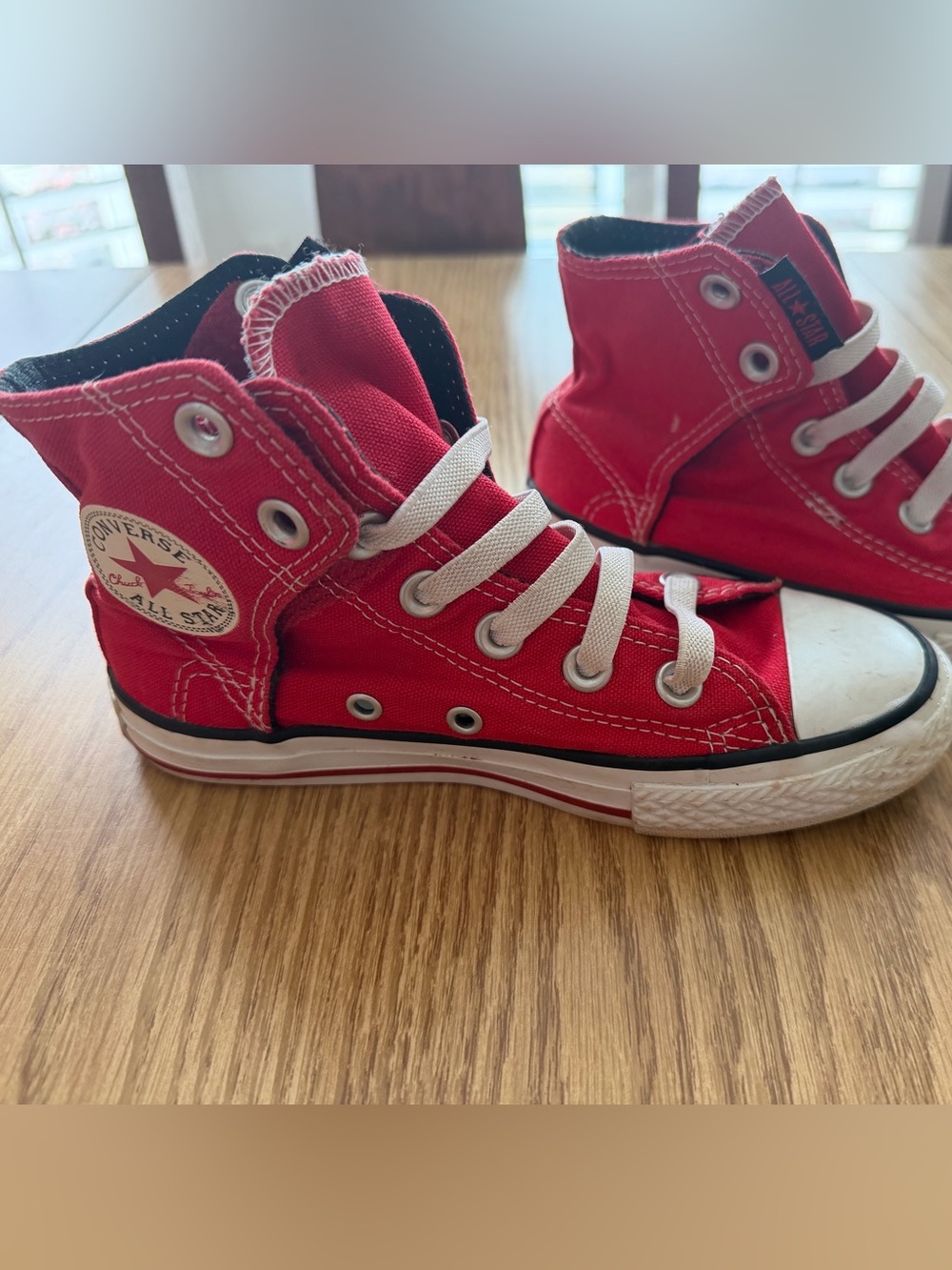 Kids red high top Converse with Velcro sides